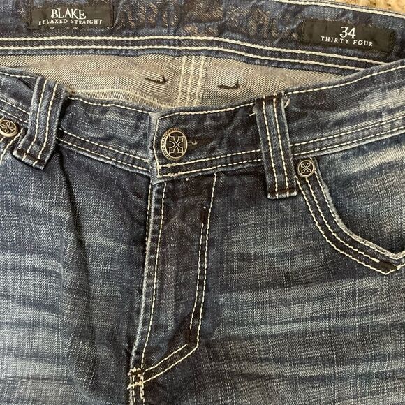 Affliction Premium Blake Jeans Mens 34 Relaxed Straight Distressed Denim Blue - Picture 3 of 8